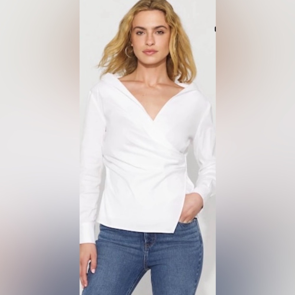 NWT White Poplin Wrap Shirt From WHITEHOUSEBLACKMARKET - Picture 2 of 16